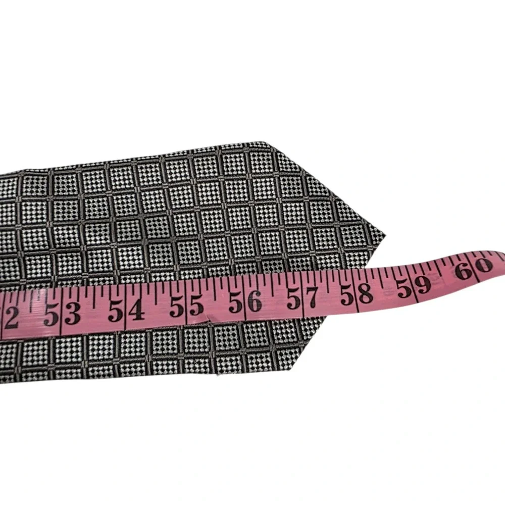 Joseph & Feiss International Mens Necktie Black Silver Silk Woven Argyle Busines
